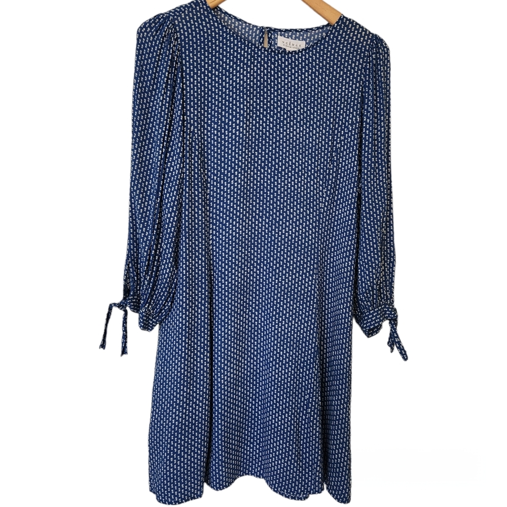 Velvet By Graham And Spencer Marnita Dress Blue White Print Lightweight Large - Picture 1 of 16